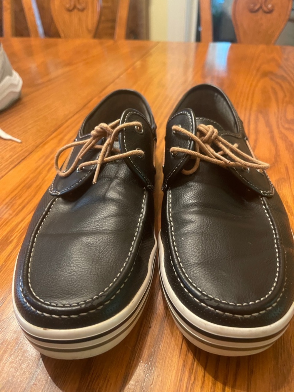 Aldo Black Leather Boat Shoes with Tan Laces